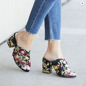 Black & Gold Embroidered Mules | Sole Society